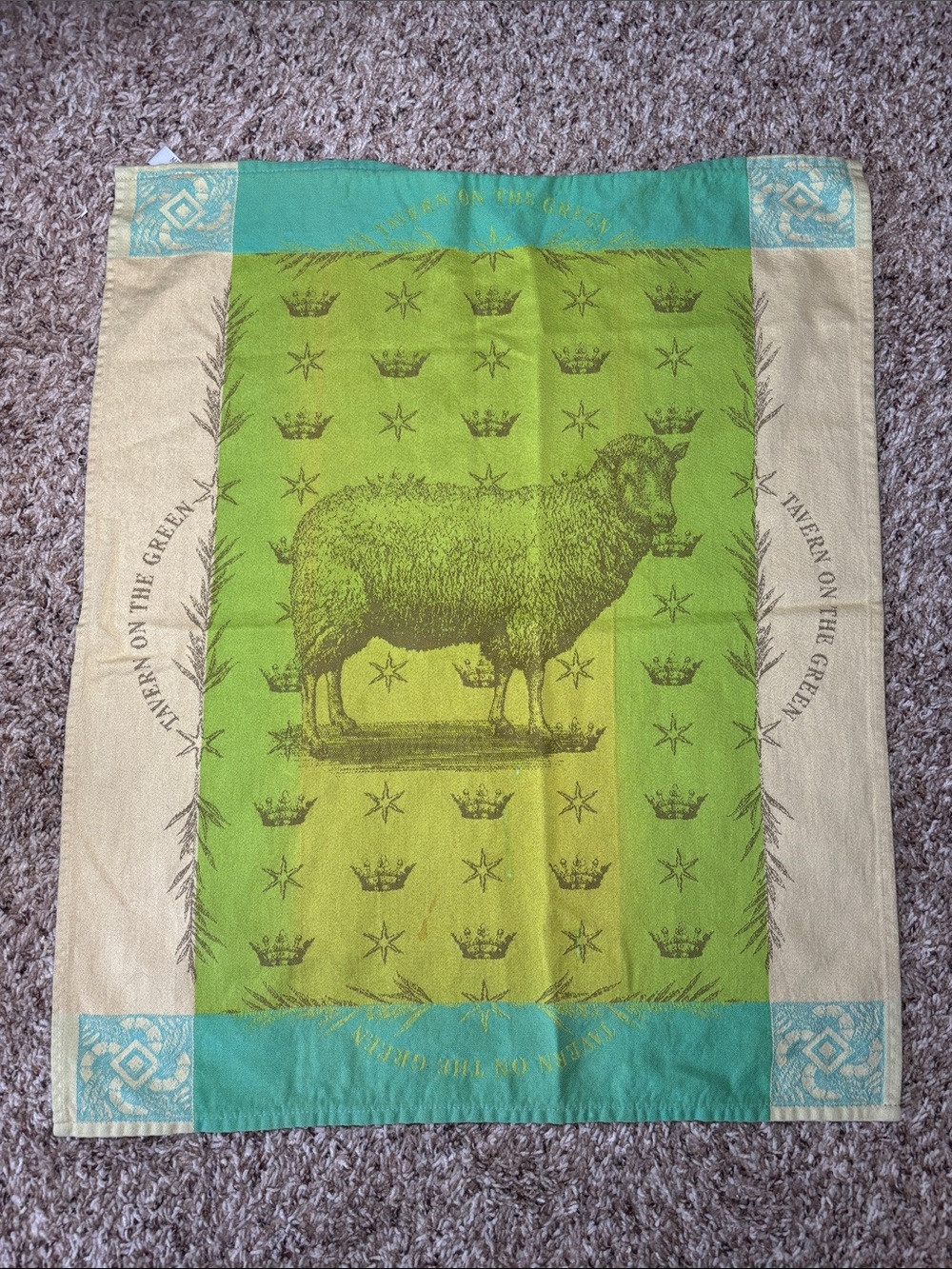 Tavern on the Green NYC French Jacquard Cotton Dish Towel Sheep Motif